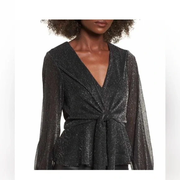 Lush Metallic Front Tie Top in Medium - Picture 2 of 3